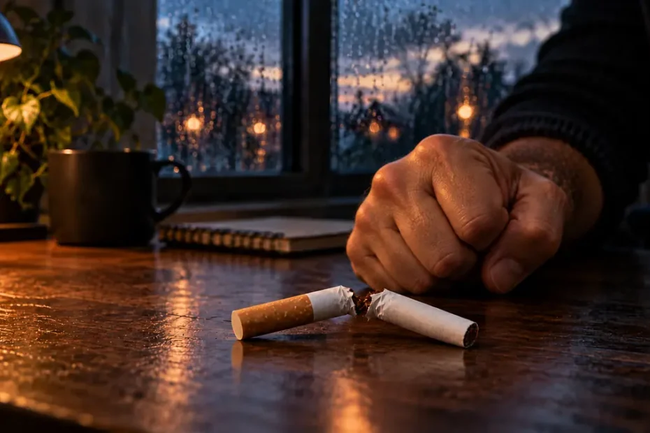 Comment arrêter de fumer : un poing fermé devant une cigarette brisée